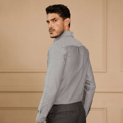 Regal Oxford Chambray Shirt in Ash Grey View 5